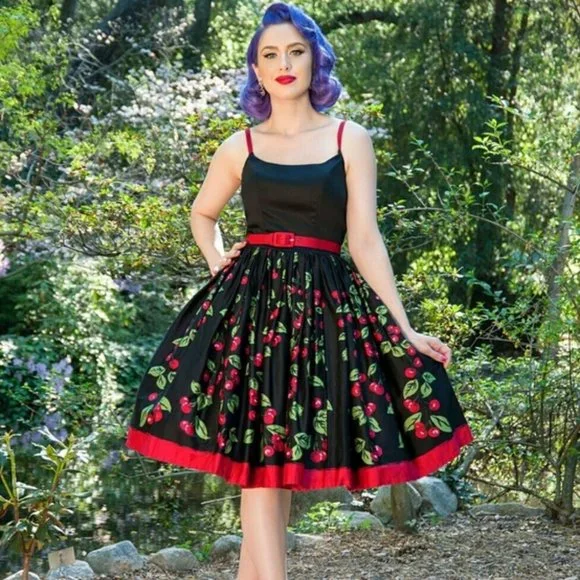 PINUP COUTURE Jenny Black Cherry Day Dress 50s